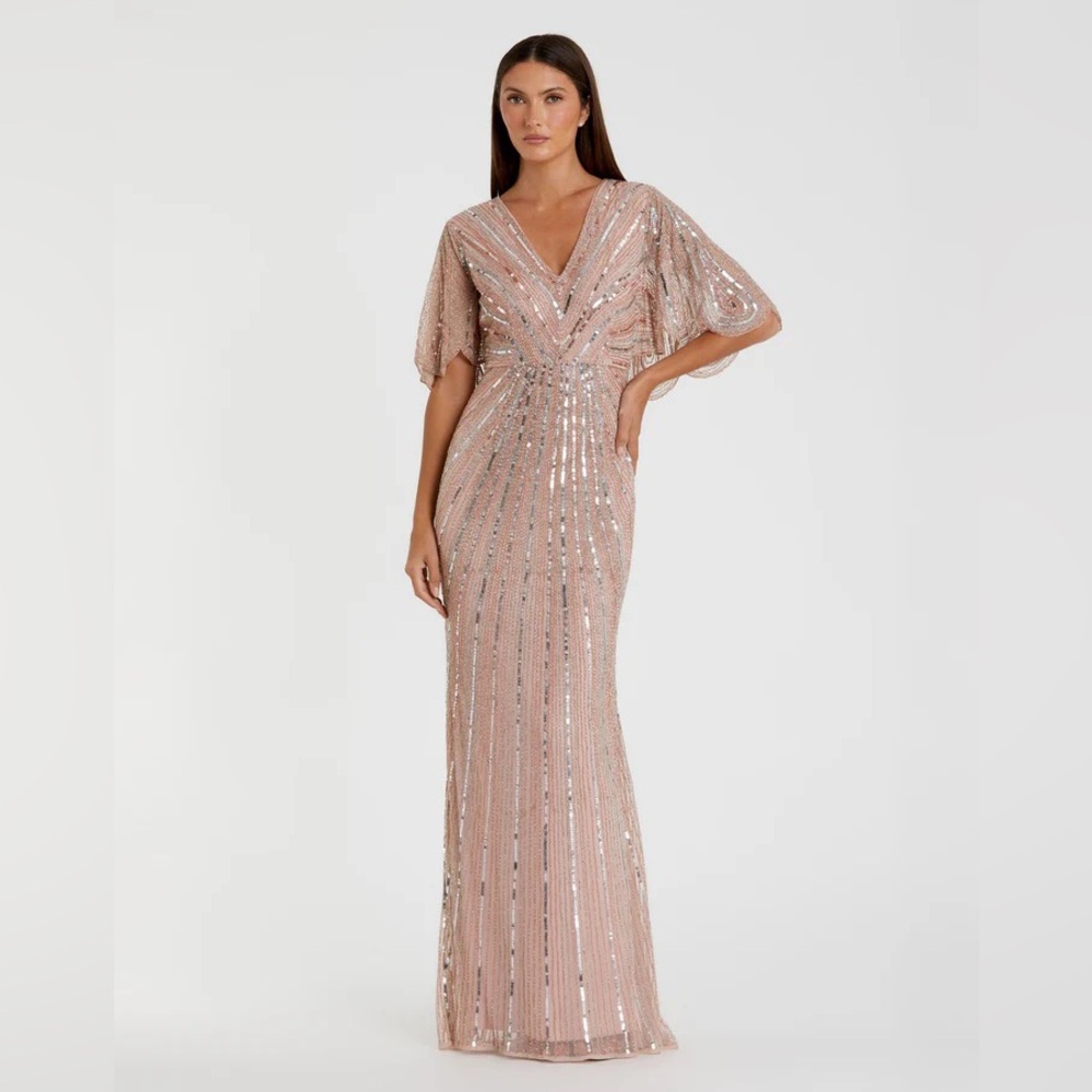 Sequin V-Neck Blush Evening Gown